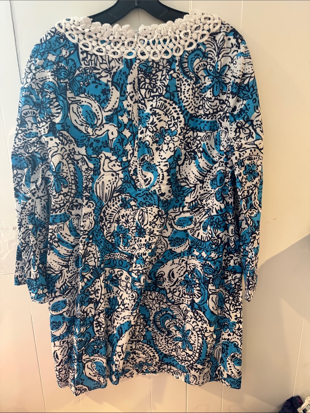 Lilly Pulitzer Blue White Crochet-Trim V-Neck Tunic Dress - Picture 4 of 4